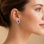 Pearl Halo Oval Stud Earrings — view 2