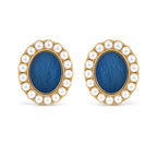 Pearl Halo Oval Stud Earrings — view 3