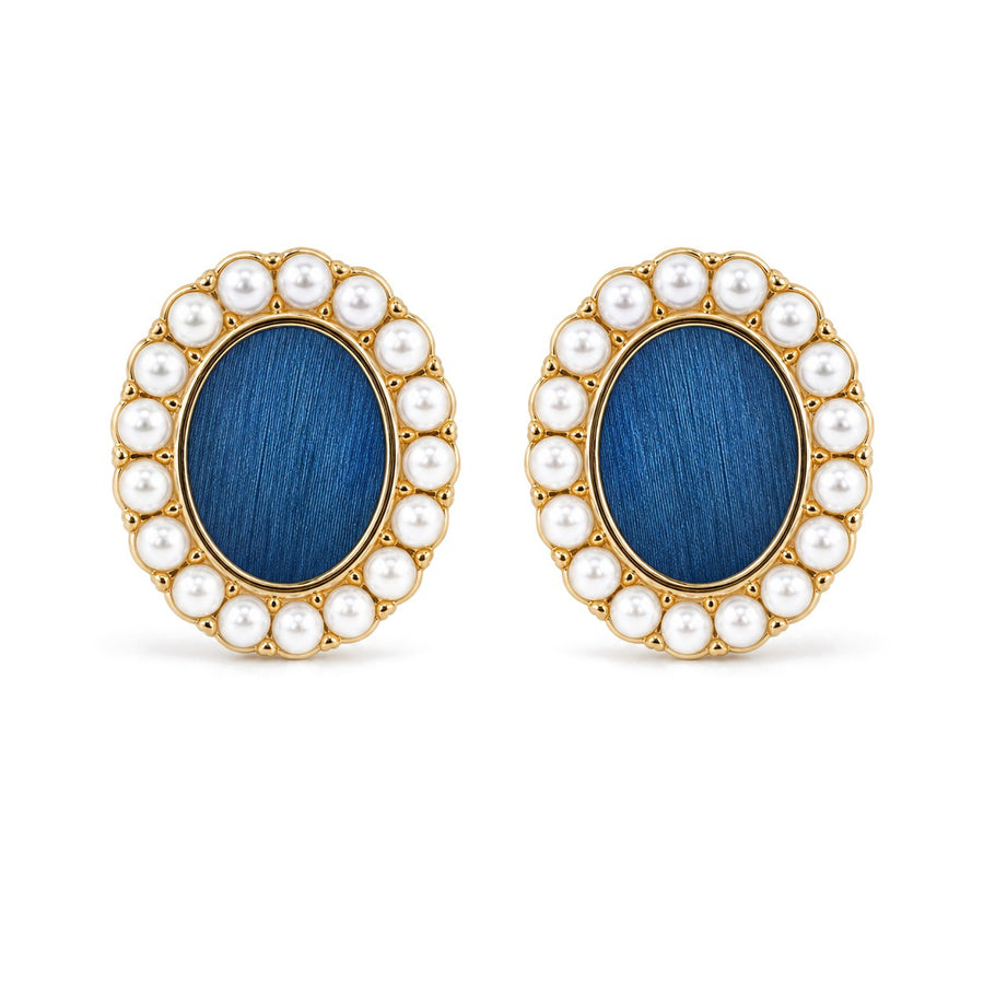 Pearl Halo Oval Stud Earrings — view 3